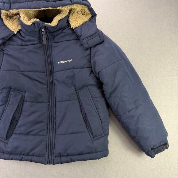 London Fog Kids’ Navy Blue Puffer Jacket with Faux Shearling Hood Size S/8 - Picture 5 of 12